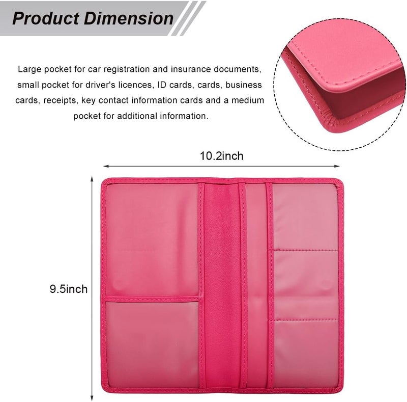 Wevdn Car Registration and Insurance Holder, PU Leather Vehicle Glove Box Organizer with Magnetic Shut, Wallet Case for Insurance Card Driver License Document, Car Accessories (Rose Red, Matte) - Image 2